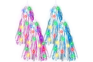 Wavwavw 4 Pcs LED Light up Bike Streamers Bike Tassels Kids Bicycle Handlebar Scooter Streamers Accessories Lighted Bicycle Tassel Ribbon for Girls Boys
