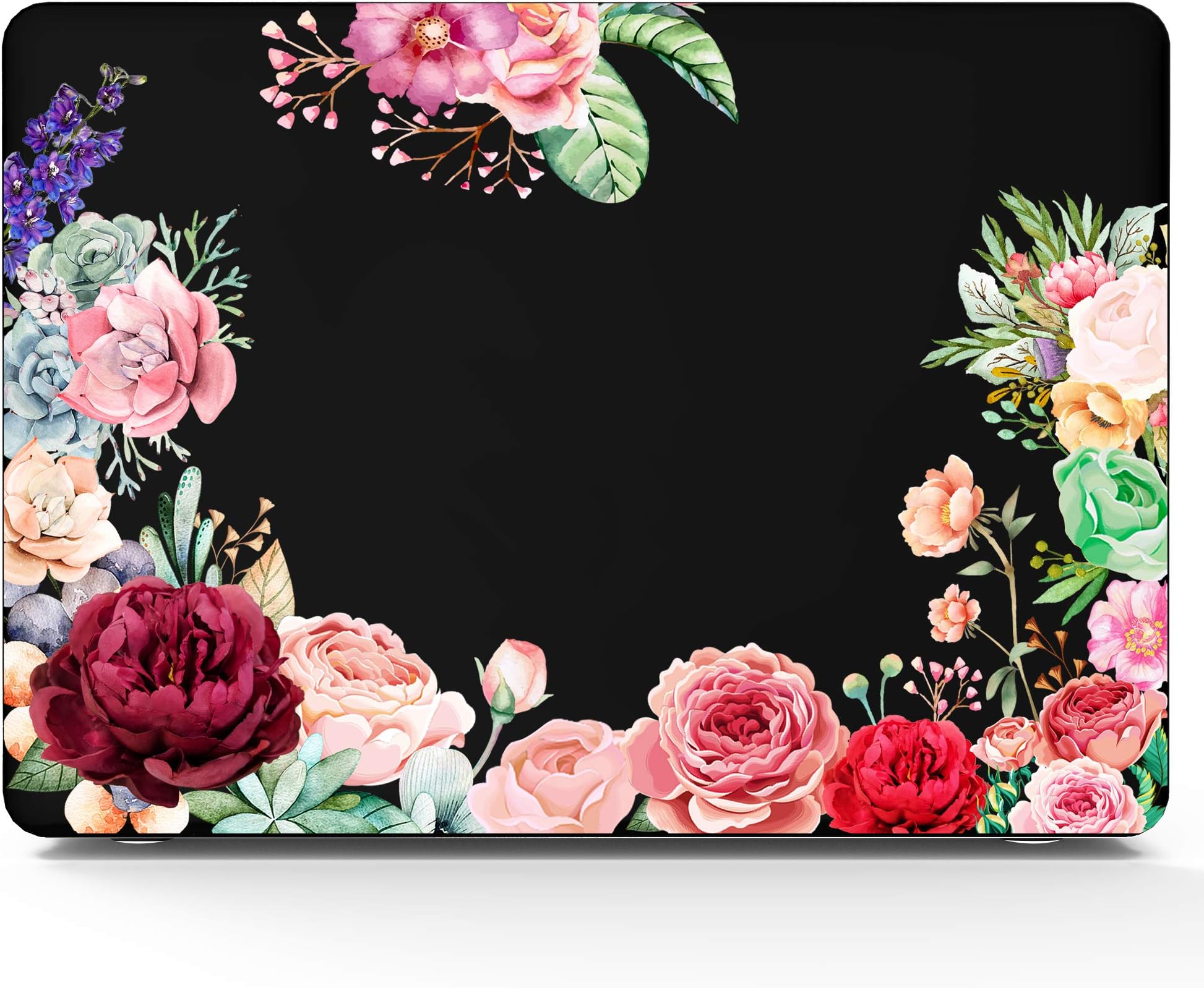 MacBook Air 13 Inch Case 2019 Newest Case A1466 A1369, AKIT Flower Pattern Soft Touch Hard Case Shell Cover with Keyboard Cover for Apple MacBook Air 13.3 Inch (2010 to 2017 Release) - Pure Black