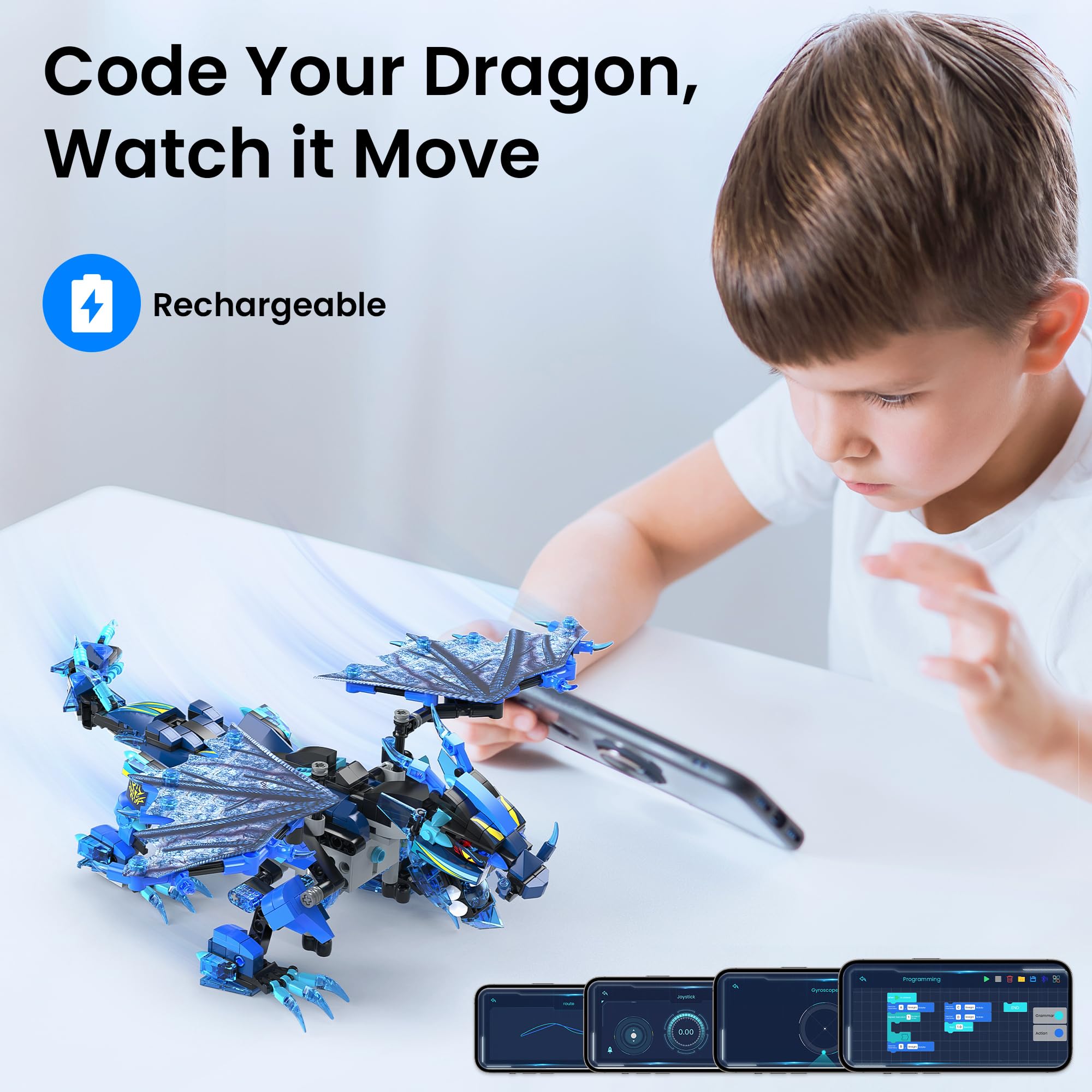 Sillbird Roboter Programmierbar 3 in 1 Blauer Drache Roboter Bauen Kinder ab 8 Jahre, Ferngesteuert & APP-Steuerung Mint Spielzeug ab 8 9 10 11 12 Jahren Jungen (592 Stück) 4