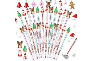 Zonon 24 Pieces Christmas Pencils Bulk, Multi Point Stackable Push Pencil with Toppers, Santa Claus Snowman Elk Pens for Kids Classroom Rewards, School Party Supplies,Christmas Stocking Stuffer