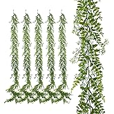 PENGYEE 6 Pack 5.57ft Artificial Greenery Garland for Table, Leaf Garland for Room Decor, Fern Garlands for Decoration, Fake Vines Hanging Plants for Home Bedroom Garden Wall Wedding Decor