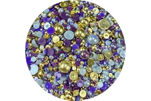 XINHONGO Mix Resin Rhinestones Half Round Pearls,30g Flatback Rhinestones Half Pearl Beads for Crafts Multi Size 3mm-10mm Half Pearl Rhinestone for Bottles,Nail Art,Shoes (Gold Purple Series)