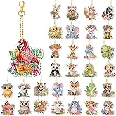 WILLBOND 30 Pcs Spring Animal Diamond Art Keychain Kits for Adults Double Sided Watercolor Animal Small Diamond Art Kits 5D Rhinestone Painting Hanging Ornaments for DIY Crafts Gifts Decor