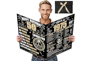 Turypaty Large 50th Birthday Card With Envelope for Men Women, 1975 Black Gold Happy 50th Birthday Giant Guest Signature Book Gifts, Big Vintage 1975 50th Greeting Card Decoration Party Supplies