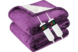 CUSHIOUS Heated Blanket Electric Queen Size, Soft Sherpa Flannel Heating Blanket Throw with Overheating Protection, 8 Hours Auto Off 10 Fast Heating Levels, Heat Blanket for Home & Office Machine Washable