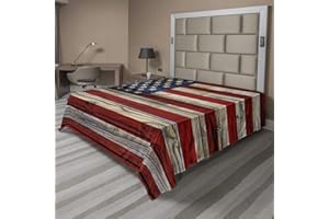 Ambesonne 4th of July Flat Sheet, Wooden Planks Painted as United States Flag Patriotic Country Style, Soft and Comfortable Top Sheet Decorative Bedding 1 Piece, Full Size, Red Beige Navy Blue