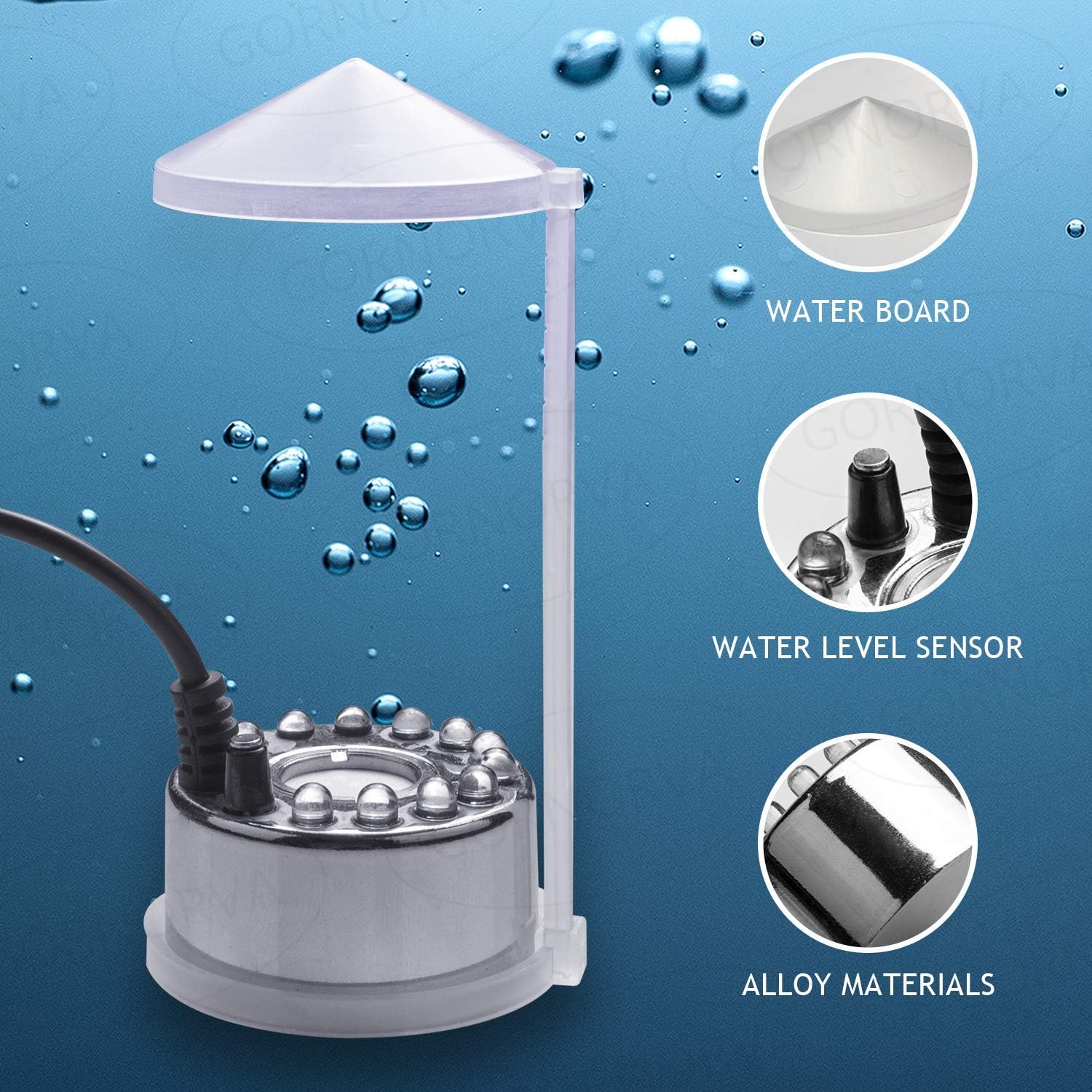 GORNORVA Aluminum Mist Maker Mini Fog Maker, 12 LED Mister Maker UL Certificated Fog Machine Atomizer Air Humidifier for Water Fountain Pond Rockery Vase Birdbath Hallween Decor: Home & Kitchen