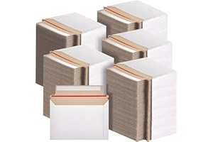 Affrolling 200 Pcs 6.5 x 4.5 Inch Rigid Photo Mailers with Self-Adhesive, White Cardboard Card Shipping Envelopes Bulk for Document