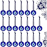 20 Pieces Turkish Blue Evil Eye Beads Charms Pendants Crafting Glass Beads Wall Hanging Ornament with Ropes for Jewelry Accessories Home Craft Decoration (Round)