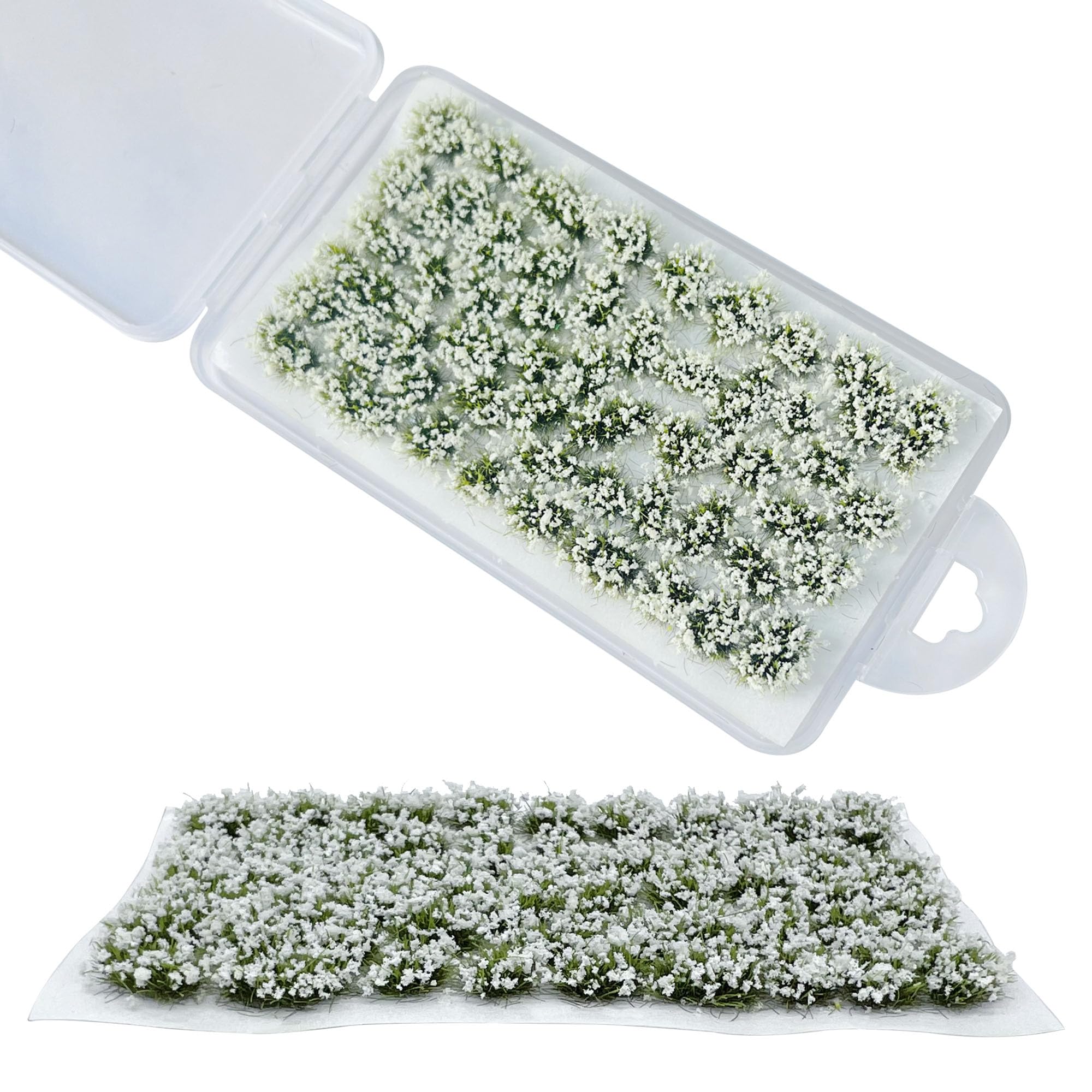 Woohome 53 Pcs DIY Miniature Flower Cluster Flower Vegetation Groups White Static Grass Tufts for Train Landscape Railroad Scenery Sand Military Layout Model Miniature Bases and Dioramas
