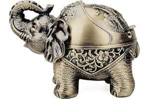 LAUYOO Metal Elephant Ashtray with Lid Windproof Ashtrays Outdoor, Indoor Ashtray for Weed, Vintage Practical Decoration Ash trays for Cigarettes Great Gift for Men Women-Bronze