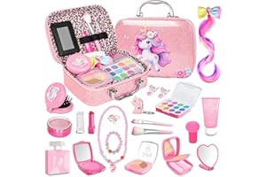 KODVINP Pretend Makeup for Toddlers, Kids Pretend Play Makeup Set for Little Girls, Fake Toy Makeup Set with Purple Cosmetic Case & Jewelry Set, Birthday for Kids Girls 3 4 5 6 7 8+