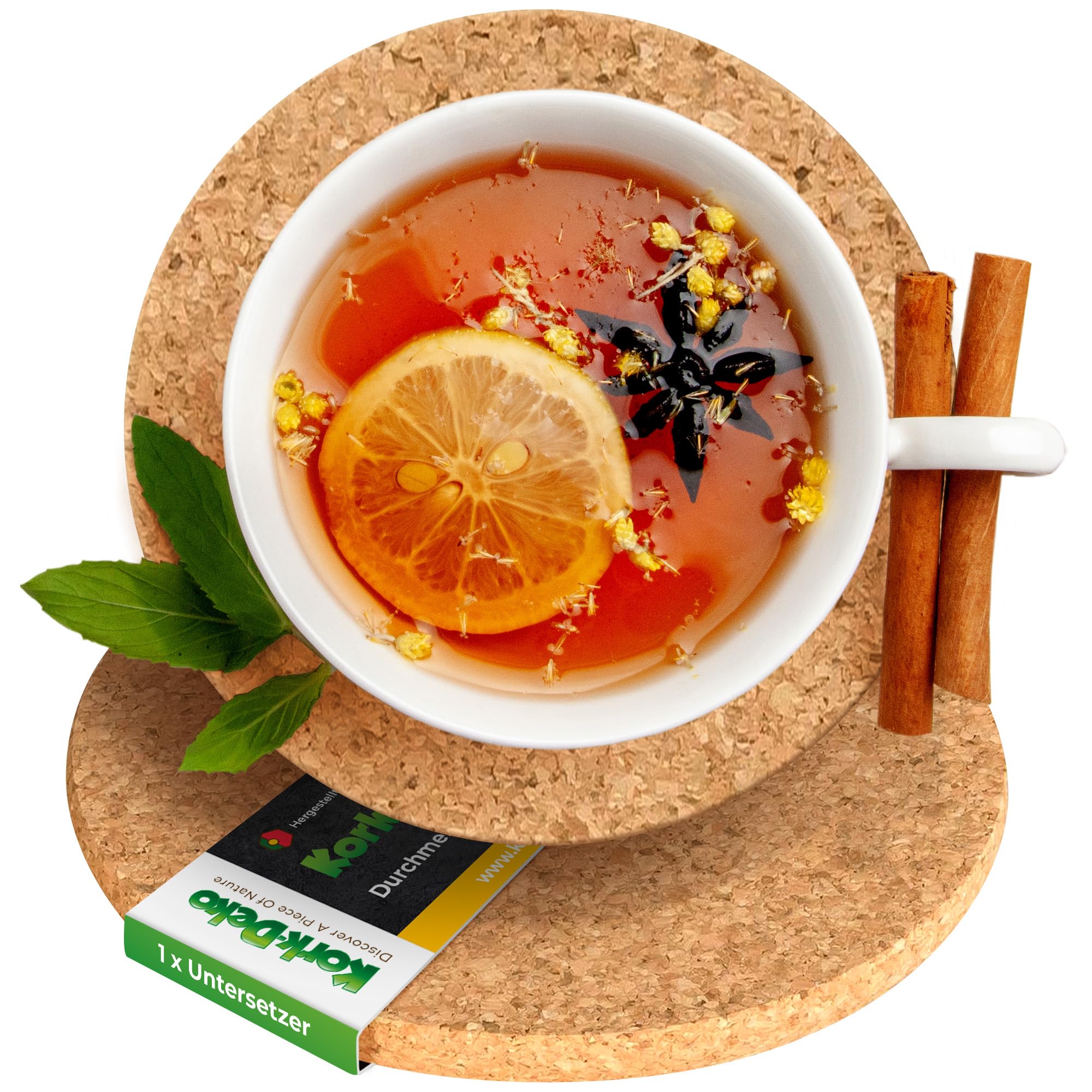 Kork-Deko Cork Trivet - Round to Square For Pots, Pans, Glasses and Bowls - Heat Resistant and Non-Slip 15 cm, round