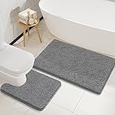 LOCHAS Bathroom Rugs Sets 2 Piece, Soft Non Slip Bath Mat Set, 20''x20'' U-Shaped Toilet Rug and 34''x21'' Light Grey Bath Rugs, Washable Absorbent Chenille Toilet Rug Set for Bathroom, Shower, Sink