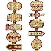 Tiamon 20 Pcs Vintage Halloween Carnival Party Decorations Circus Party Directional Signs Decor Welcome Carnival Sign Wall Decor Retro Clown Photo Booth Props for Halloween Circus Decorations Supplies