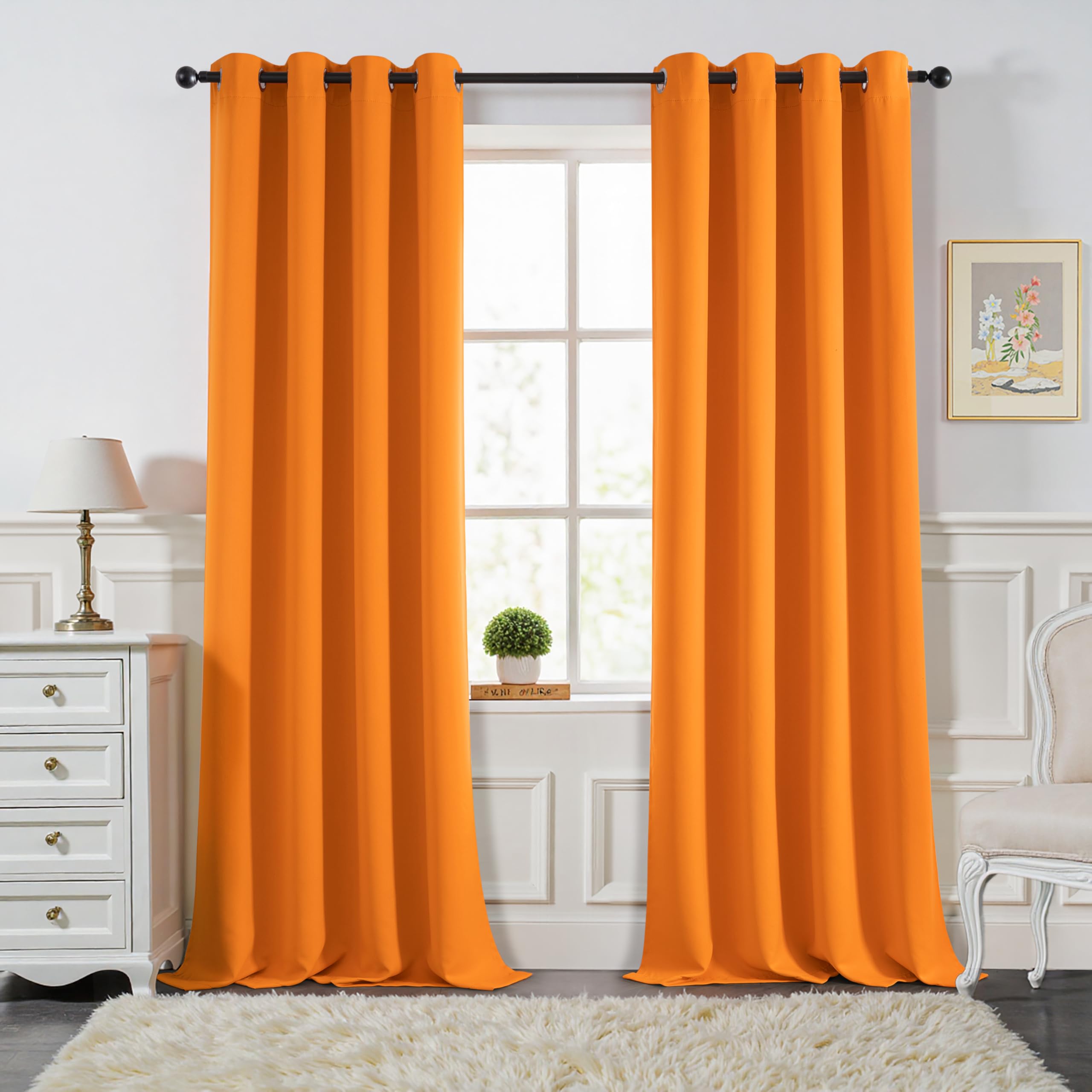 MIULEE Orange Blackout Curtains for Living Room 2 Panel Set, Premium Eyelet Curtains for Bedroom, Thermal Insulated Window Curtain Drapes, Black Out Curtain 102 Drop, Each Panel 55 x 102 Inches