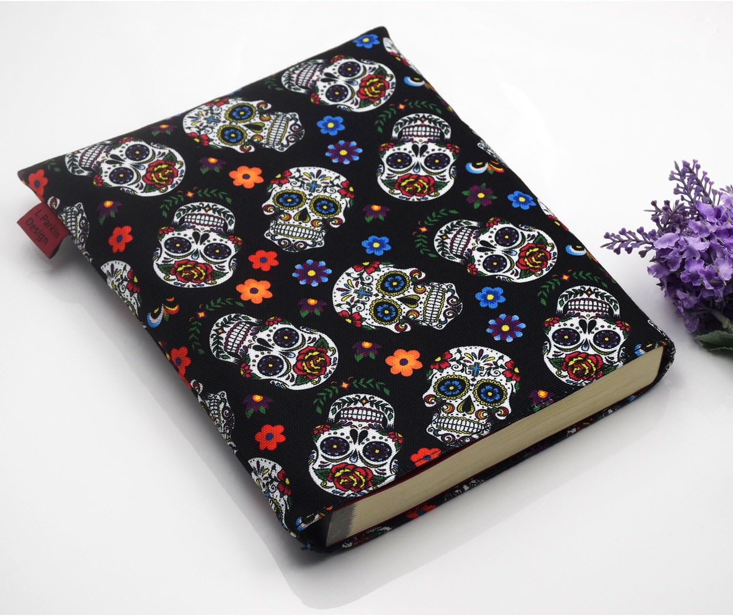 LParkin, Book Cover Colorful Skull Design Medium Gift Idea 11x8.5 Inch Gifts for Book Lovers, Sugar Skull Book Sleeve - Image 4