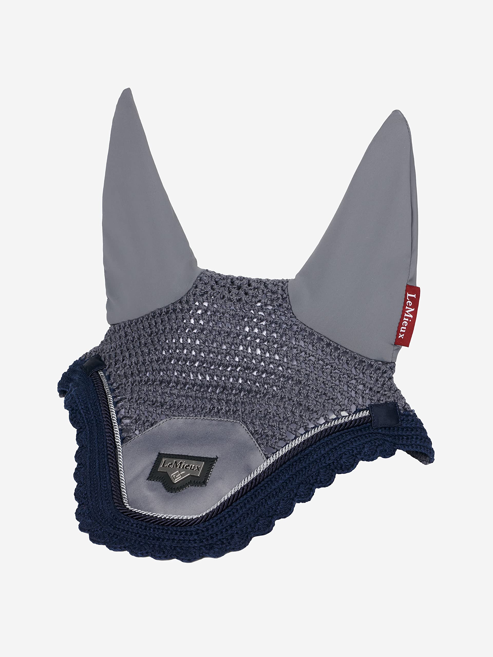 LeMieux Twilight Grey Loire Horse Fly Hood - Handmade Crochet - Soft Lycra Ears - Comfortable Fit Equestrian Mask - Sport Horse Wear - Large