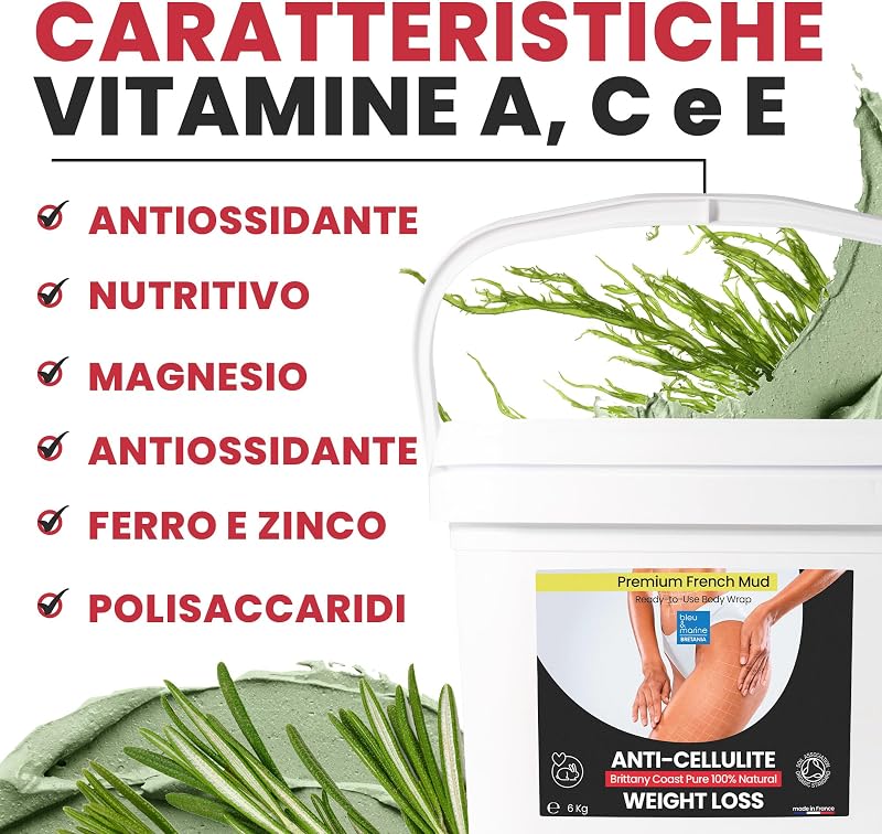 Fango di Alghe Anticellulite: Combatti la Cellulite e la Flaccidità Corpo. Effetto Rassodante e Risultati Visibili. Fango Professionale SPA Trattamento d'Urto - Pronto all'Uso - 6000 g (6 kg)