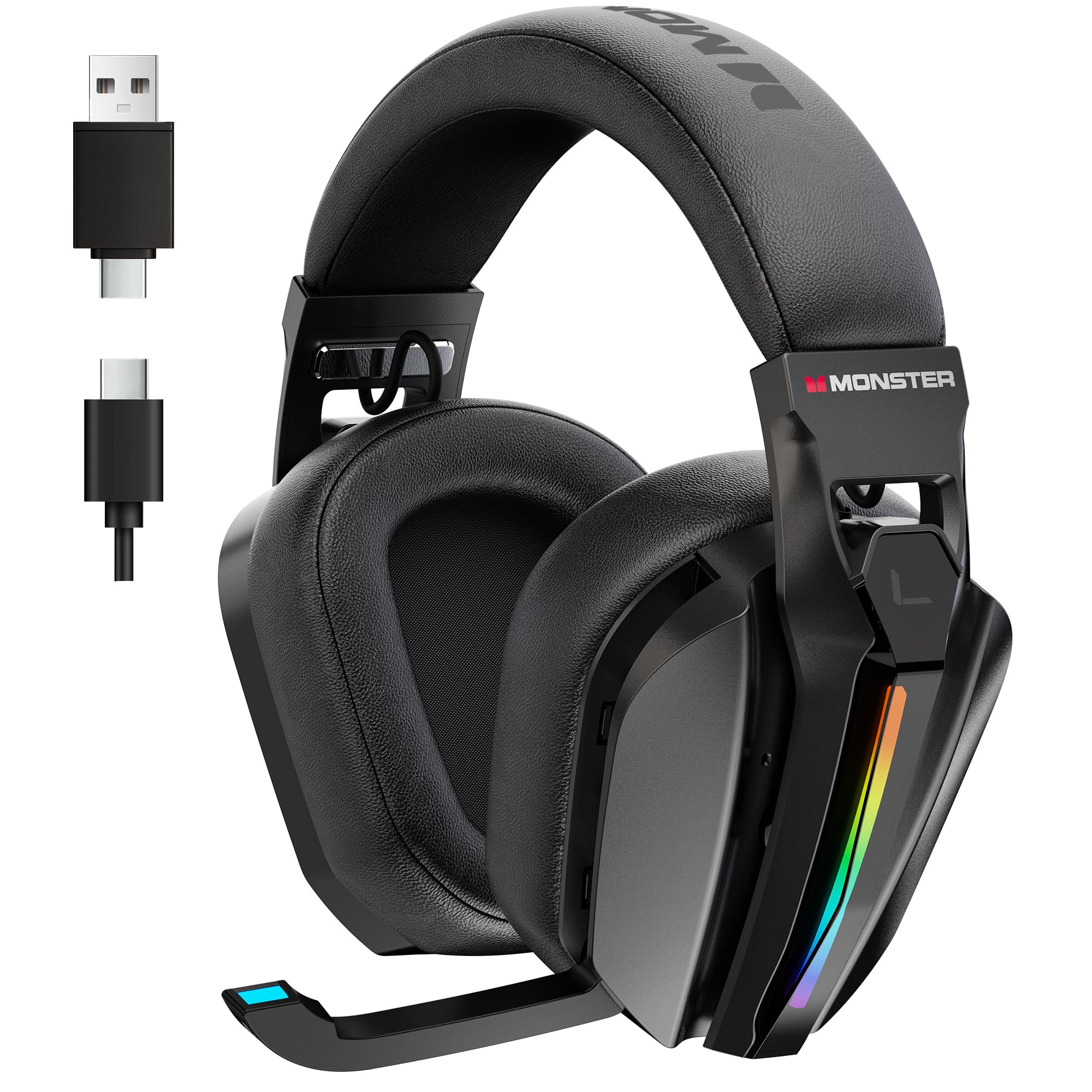 Photo 1 of Monster Mission ANC200 Wireless Gaming Headset, 7.1 Virtual Surround Sound, ANC, Stealth Retractable Mic, 70HRS Battery, 2.4GHz or BT, for PC, PS5, Mobile, 3.5mm Audio Jack (Black)