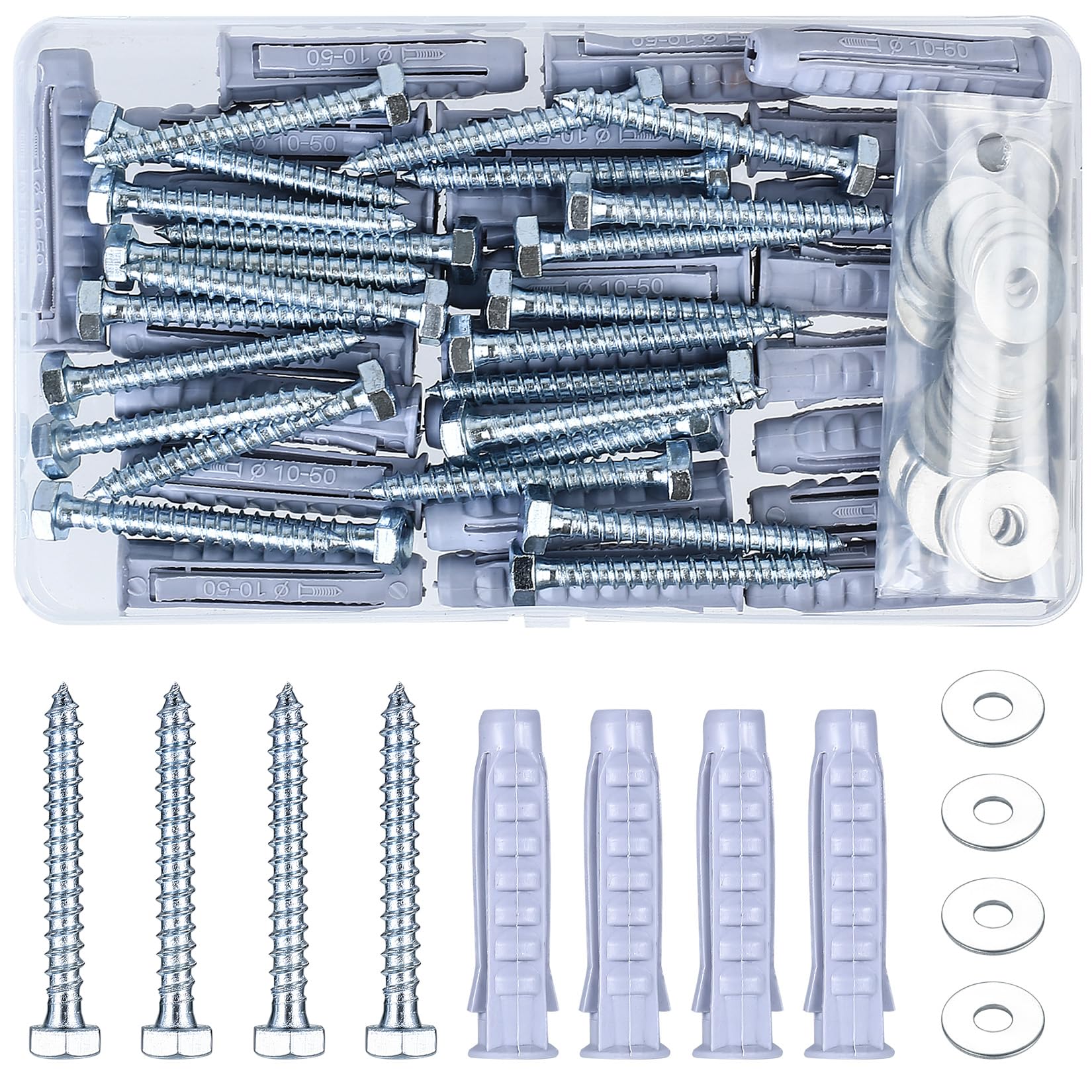 25 Set M8 M12 Heavy Duty Masonry Brick Wall Fixing Anchor Bolts Plugs, Hex Coach Bolts and Wall Plugs, Expansion Wall Anchor Bolts and Masonry Screws and Wall Plugs Set for TV Brackets Rack Mounting