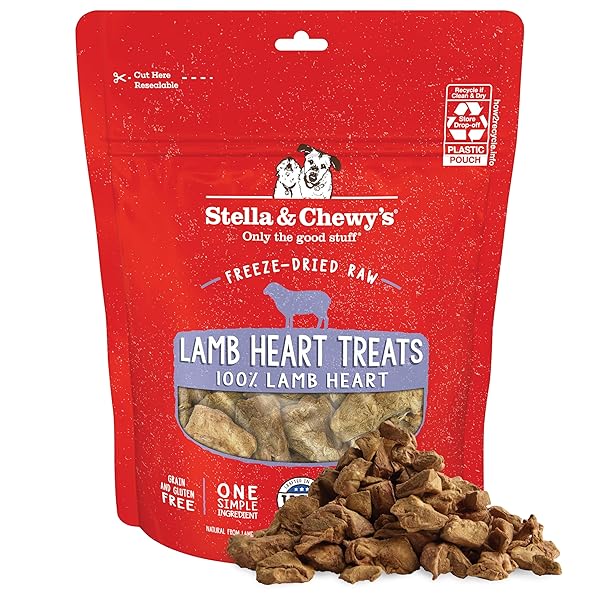 STELLA & CHEWY’S FREEZE-DRIED RAW LAMB HEART DOG TREATS – SINGLE INGREDIENT, NO ADDITIVES – PREMIUM TRAINING TREATS – PERFECT FOR PICKY EATERS – 3OZ BAG