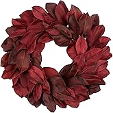Briful 23in Magnolia Christmas Wreath for Front Door, Realistic Red Magnolia Leaf Wreath All Season Wreaths for Xmas Home Outdoor & Indoor Decor
