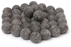 Glaciart One Felt Wool Balls, Felt Pom Poms (40 Pieces) 1.5 Centimeters - 0.6 Inch, Handmade Felted Pure Dark Charcoal Color - Bulk Small Puff for Felting and Garland