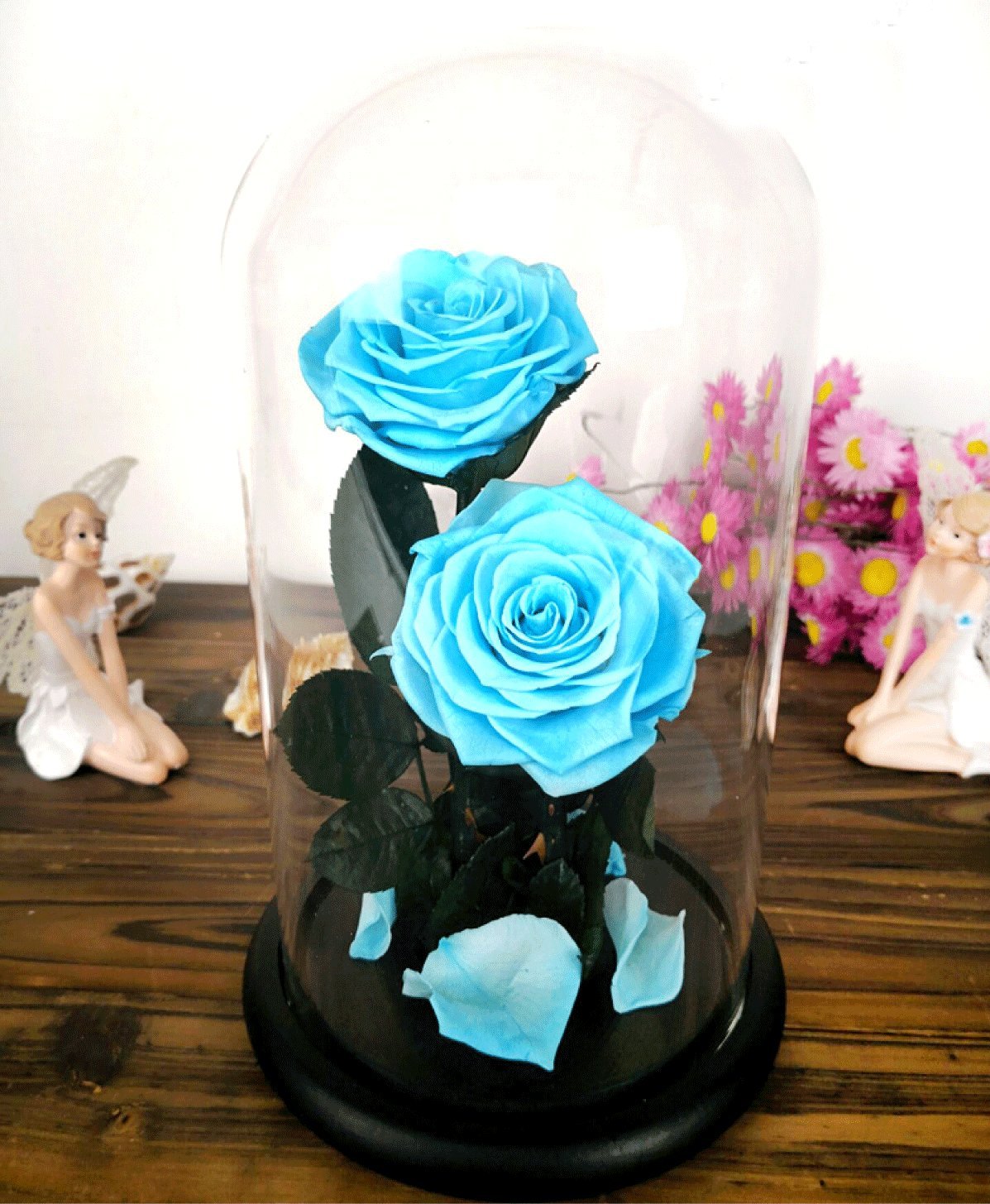 LiuMoly Eternal Rose Made from Real Rose That Last for Years-Forever Preserved Flowers Enchanted Real Fresh Rose in Glass Dome Cover with Gift Box for Xmas,Valentine's Day,Anniversary(Tiffany Blue)