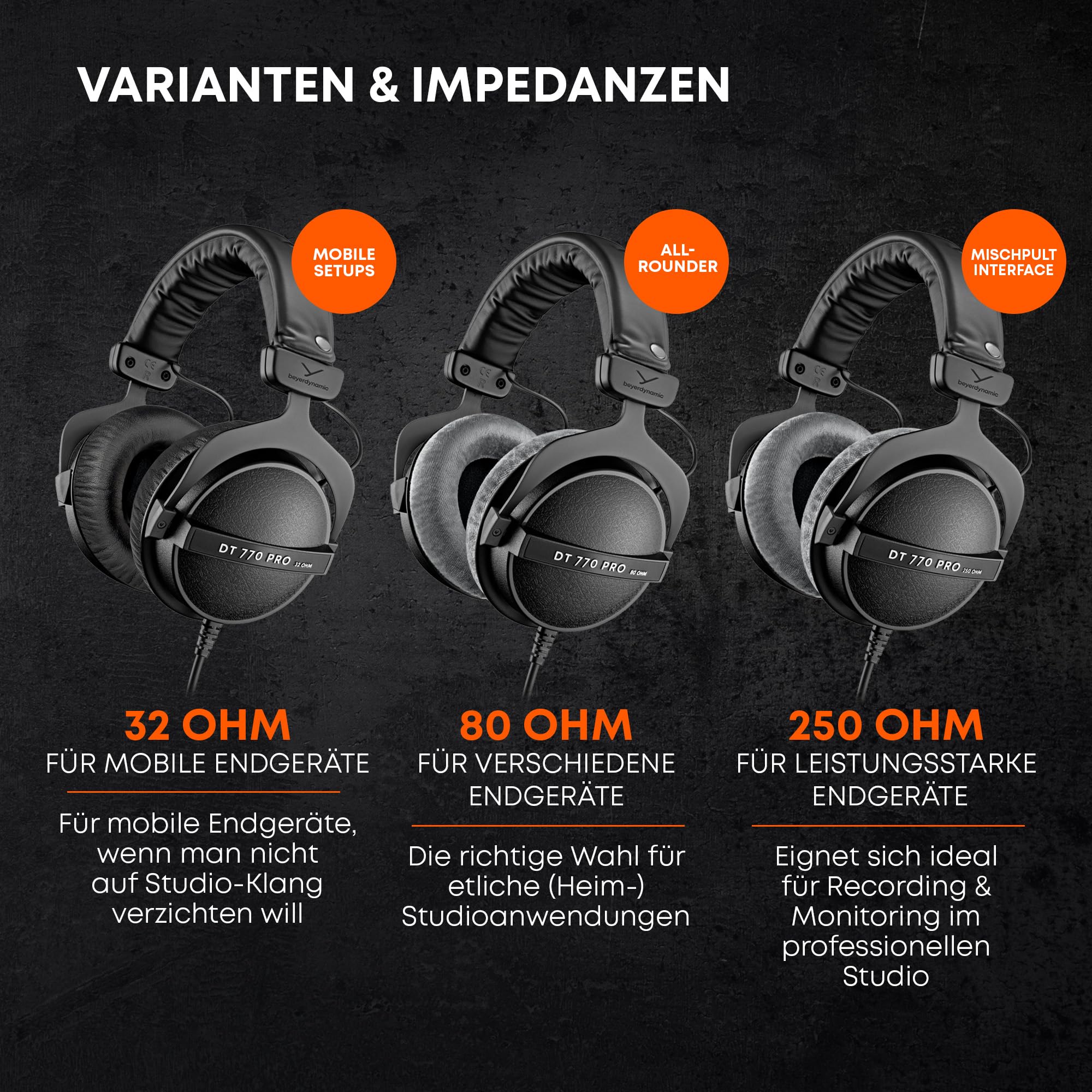 beyerdynamic DT 770 PRO 80 Ohm Over‑Ear‑Studiokopfhörer. Geschlossene Bauweise, kabelgebunden für professionelles Recording und Monitoring. Handmade in Germany 8