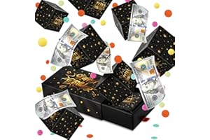 Giftota Black Gold Birthday Surprise Gift Box Explosion for Money - Money Gift Box Explosion with Confetti - Pop Out Money Gift Box - Money Box for Cash Gift - Cash Gift Idea for Women Men Kids