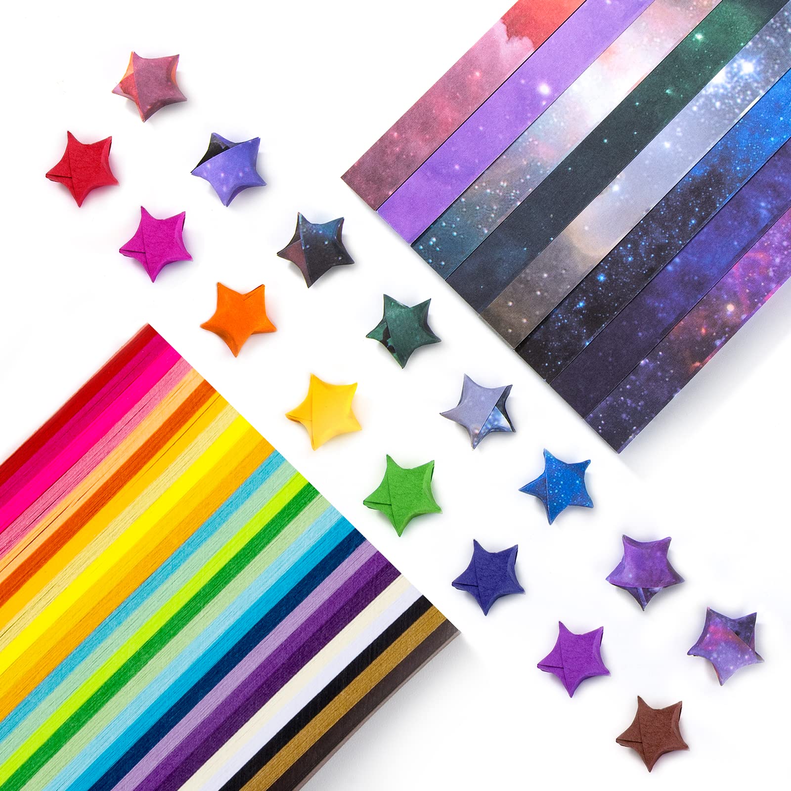 Origami Stars Paper Craft Folding Paper Double Sided Rainbow and Starry Sky Pattern Lucky Star Strips for DIY 1100 Sheets