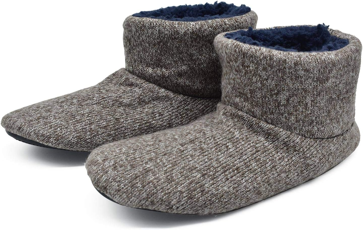 Knit Rock Wool Warm Men Indoor Pull on Cozy Memory Foam Slipper Boots Soft Rubber Sole