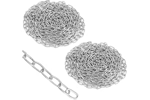 TAICHEUT 2 Pack 304 Stainless Steel Chain, 2mm x 19 ft Heavy-Duty Metal Chain Link, Small Utility Duty Straight Link Chain fo