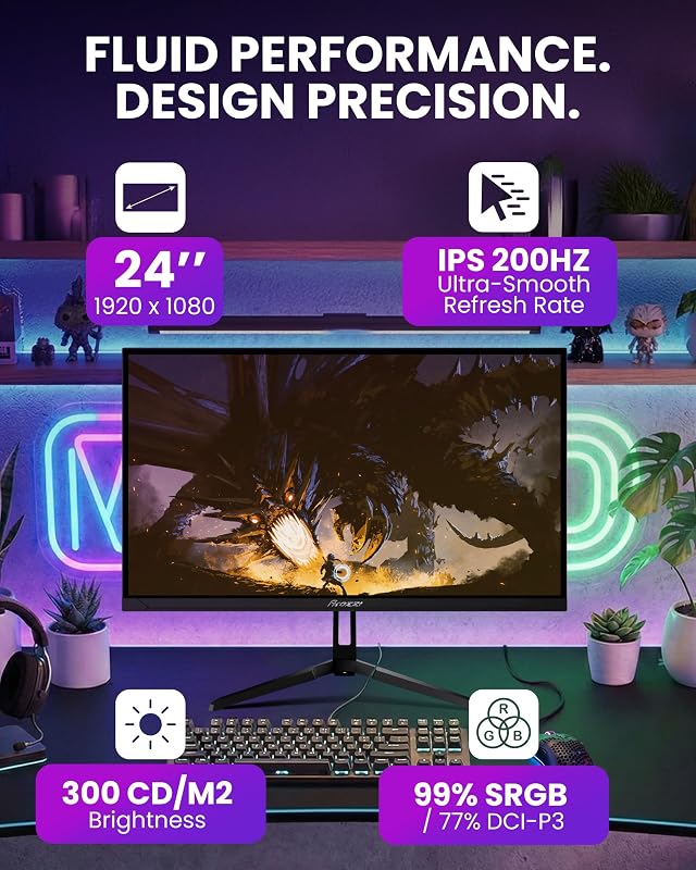Nova 24" Monitor Gaming IPS FHD 200 Hz, 1 ms, FreeSync, HDR, Altavoces Integrados – Negro