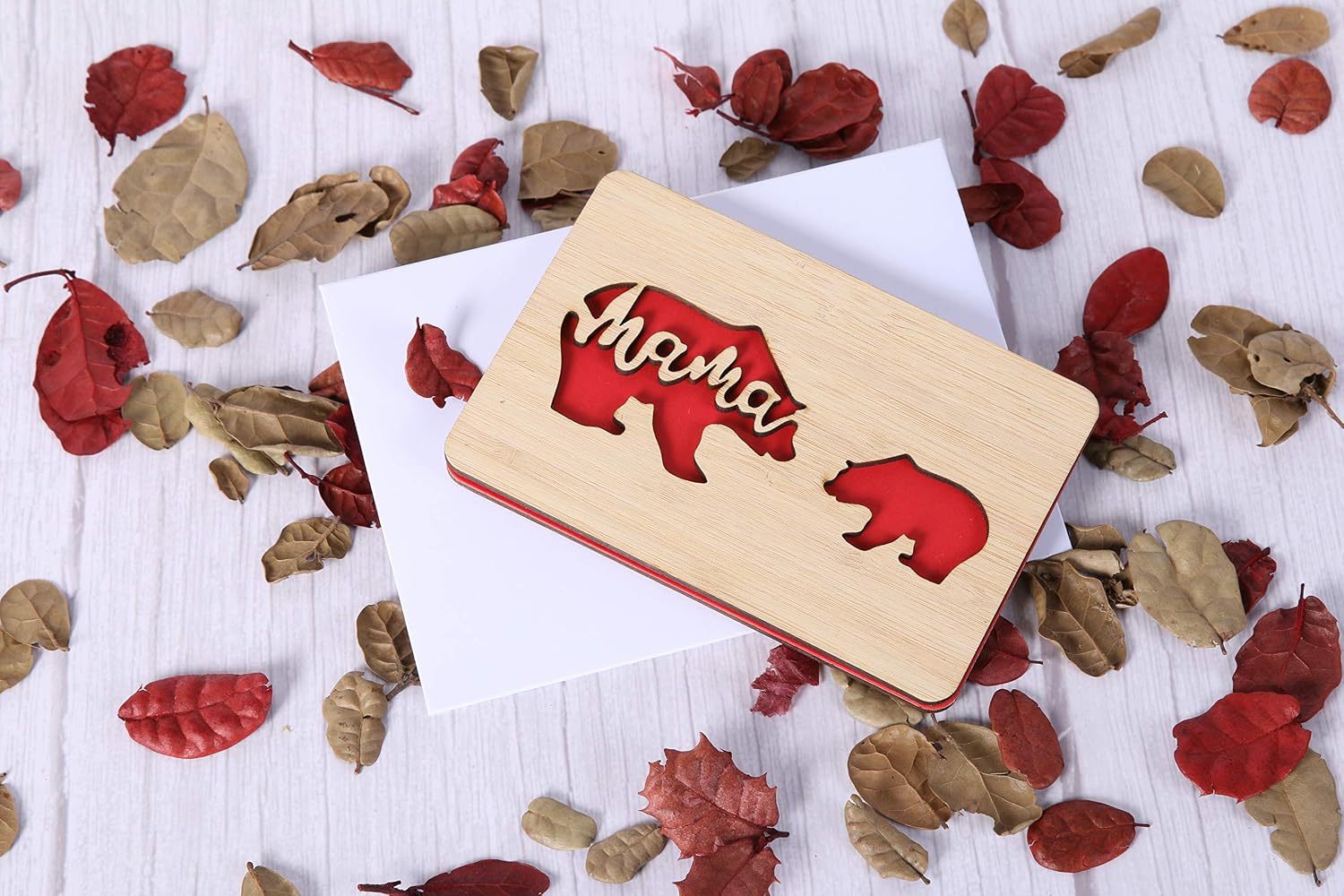 Bear Pattern Happy Birthday Cards for Mum,Handmade Real with Bamboo Wood,Wooden Mother's Day Greeting Cards for Mom - Image 3