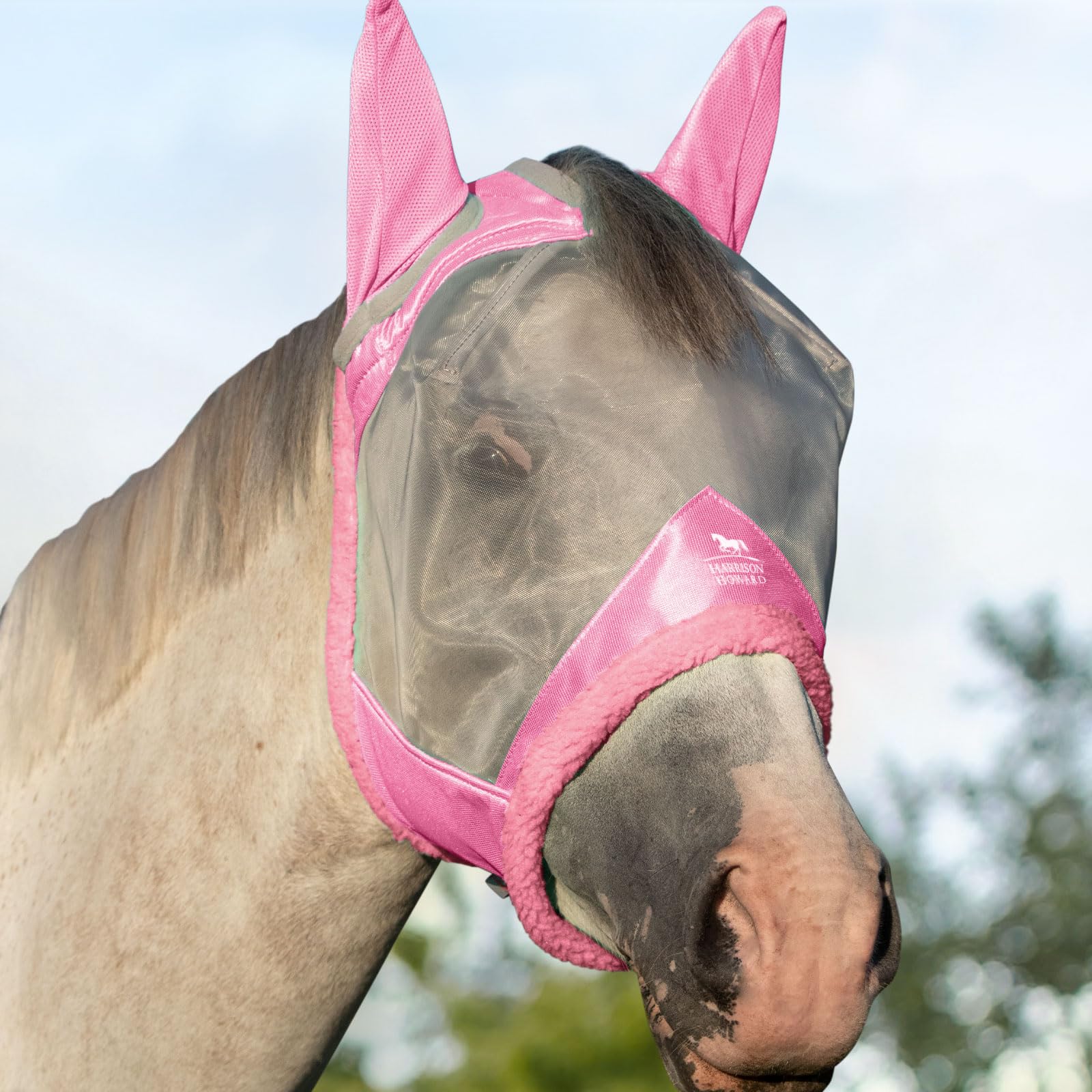 Harrison Howard CareMaster Midge-proof Fleece Padding Horse Fly Mask Half Face Extra Wool Protection Light Pink Full Size