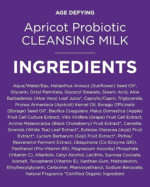 ANDALOU NATURALS AGE DEFYING APRICOT PROBIOTIC CLEANSING MILK | GENTLE DAILY HYDRATING FACE CLEANSER FOR DRY, DEHYDRATED SKIN| WITH FRUIT STEM CELL COMPLEX | 6 FL OZ
