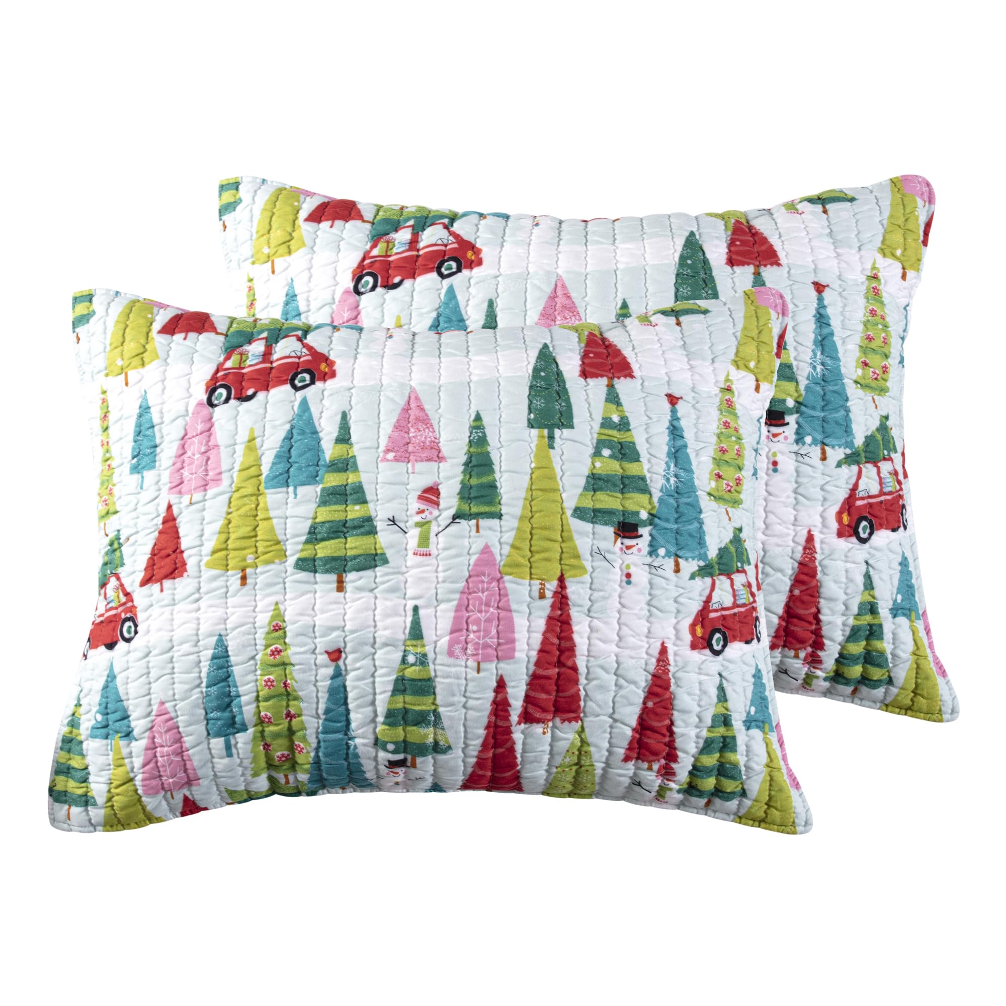 Photo 1 of **PARTIAL SET ONLY 1** Levtex Home Merry & Bright Collecion - Holly Jolly - Quilted Standard Sham (Pack of 2) - Christmas Tree - Red Green Teal Pink - Reversible - Microfiber