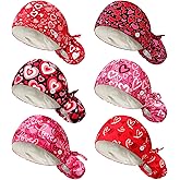 Jamntower 6 Pcs Satin Lined Working Hat Scrub Caps Adjustable Tie Back Bouffant Hats with Button Sweatband for Doctor Nurse