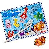 Melissa & Doug Magnetic Wooden Fishing Game and Puzzle With Wooden Ocean Animal Magnets