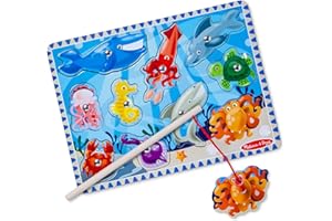Melissa & Doug Magnetic Wooden Fishing Game and Puzzle With Wooden Ocean Animal Magnets