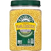 RiceSelect Pearl Couscous with Turmeric, Israeli-Style Couscous Wheat Pasta | Small oven-toasted pasta pearls with turmeric powder, non-GMO, kosher, ideal for Mediterranean meals, 21-ounce jar