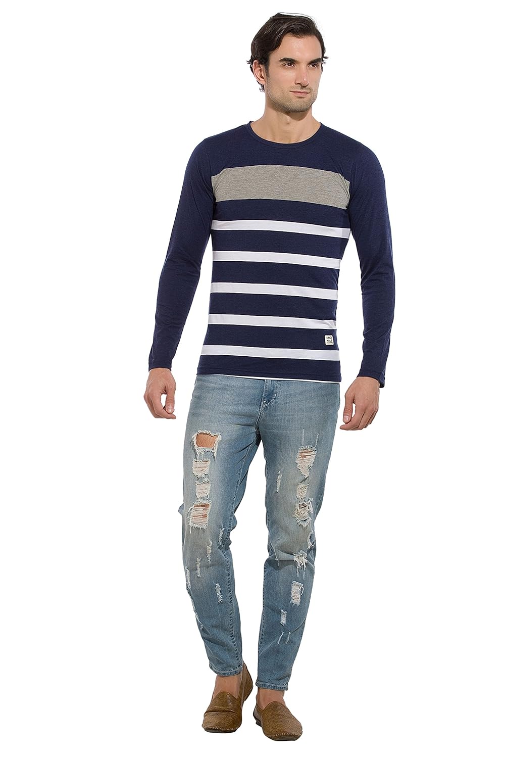 alan jones men's cotton full sleeves striped t-shirt