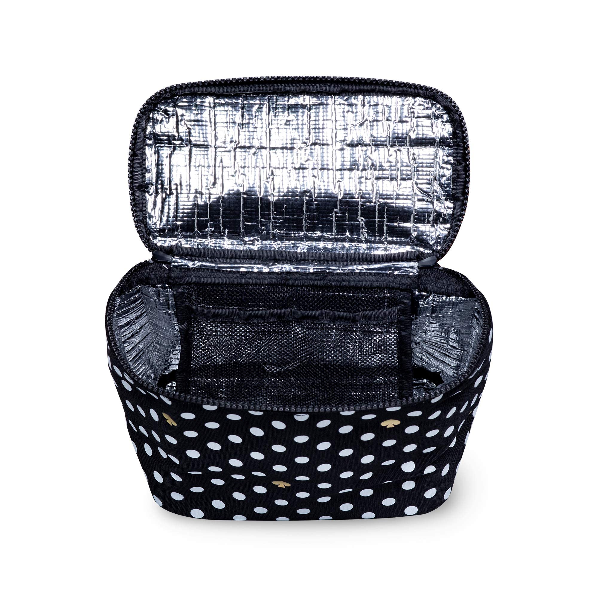 kate spade new york Kate Spade New York Insulated Soft Cooler Lunch Tote with Double Zipper Close and Carrying Handle, Polka Dots (Black/White)