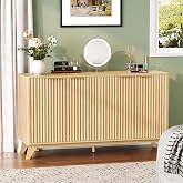 VINGLI 55" Buffet Cabinet with Storage, Fluted 4 Doors Sideboard Cabinet with Adjustable Shelves, Modern Storage Cabinet with Doors for Kitchen, Dining Room &amp; Living Room, Natural Oak