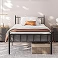 zunatu Classic Metal Bed Frame Platform Mattress Foundation with Classic Style Iron-Art Headboard/Footboard/Under Bed Storage/No Box Spring Needed/Twin Size Black