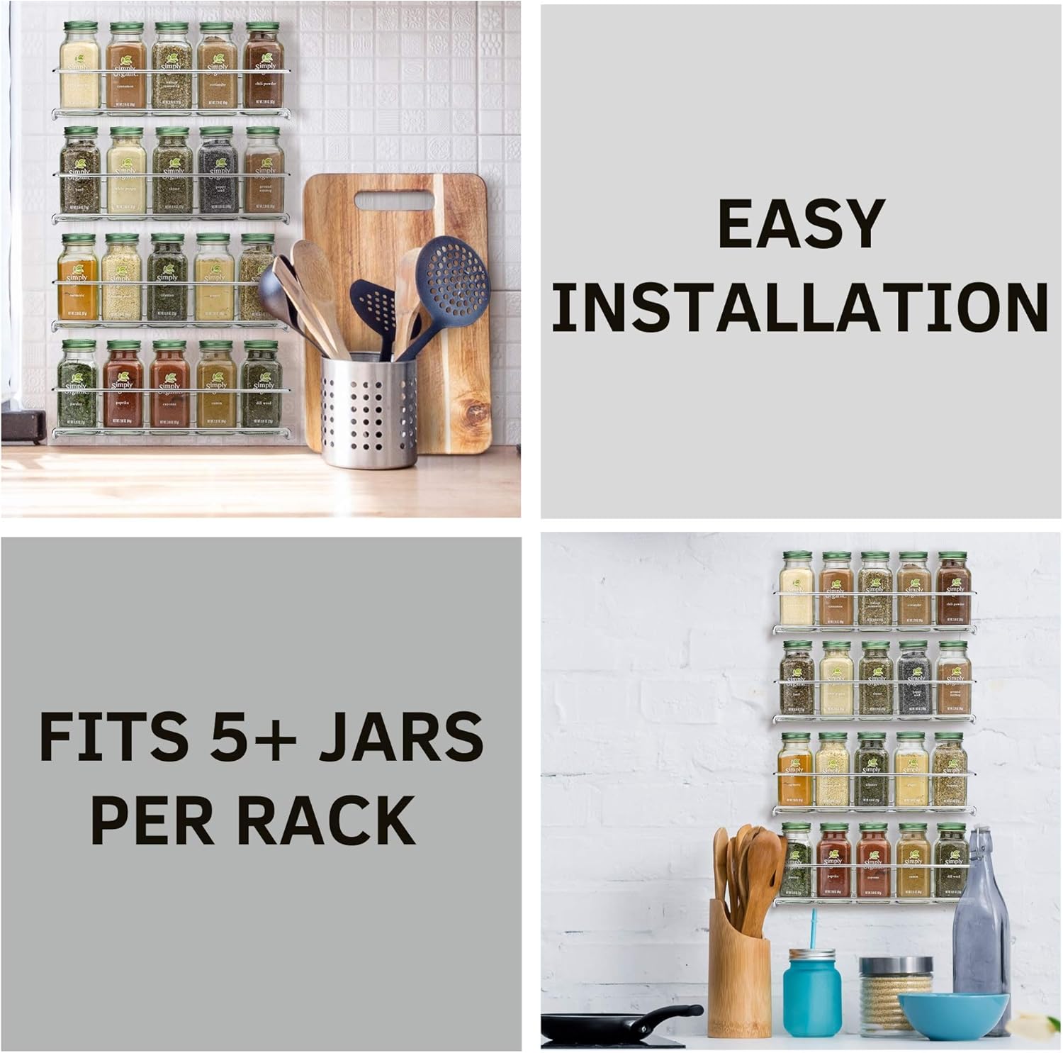 Premium Spice Rack Organizer for Cabinets or Wall Mounts - Space Saving Set of 4 Hanging Racks - Perfect Seasoning Organizer For Your Kitchen Cabinet, Cupboard or Pantry Door: Home Improvement