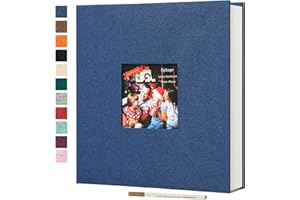 Spbapr Large Photo Album Self Adhesive 3x5 4x6 5x7 8x10 Pictures Magnetic Scrapbook 40 Blank Pages Linen Cover DIY Album with A Metal Pen