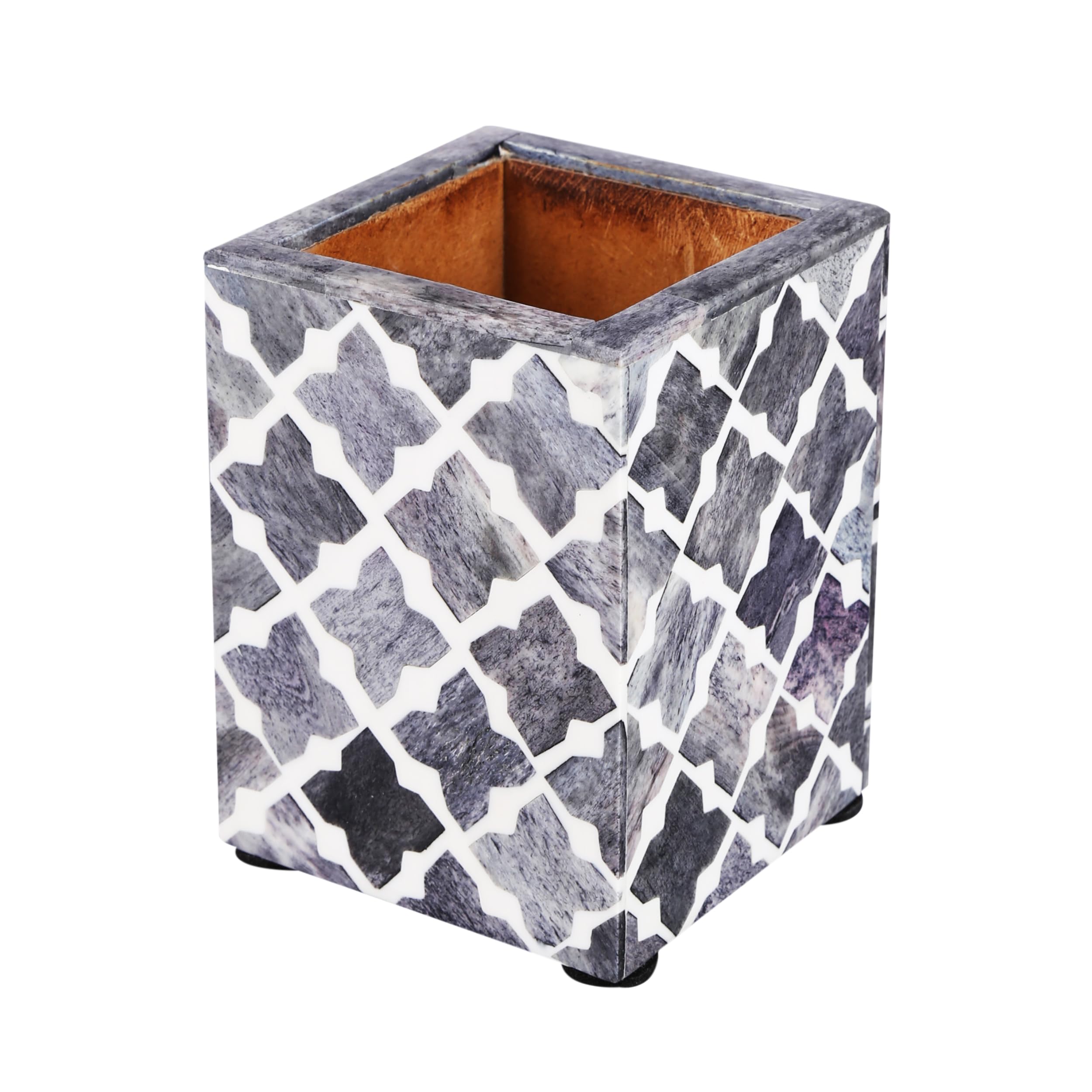 Handicrafts Home Slate White Chevron Bone Inlay Pencil Holder 3x4, Handmade Desk Organiser/Stationery Supplies for Stationery, marker storage, Office Desk Accessories & Home Workspace Decor-Quaterfoil โ image 1